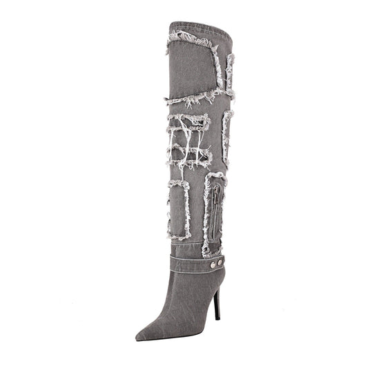 Catherine 98 Distressed Stiletto Boots - Vivianly Shoes - booties