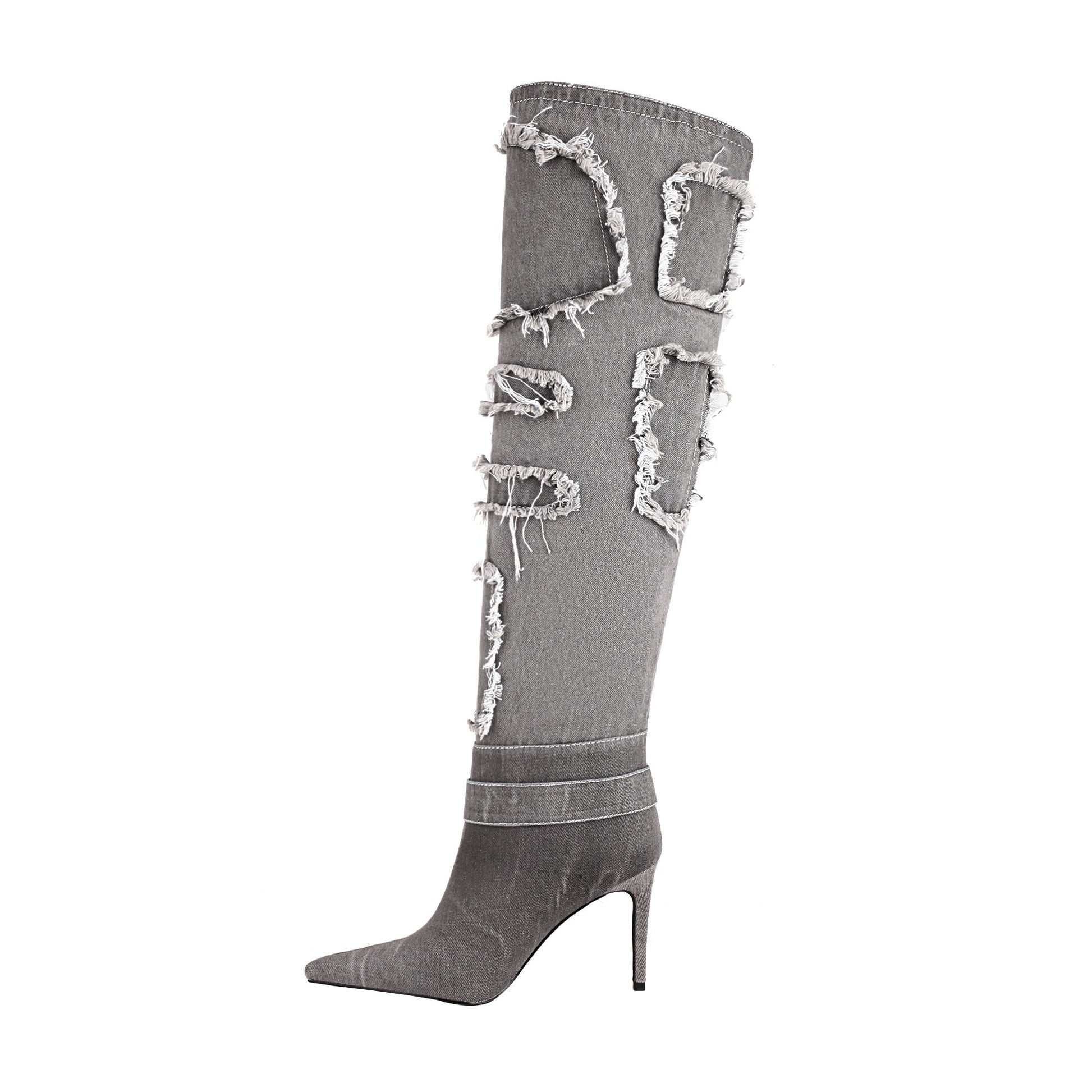 Catherine 98 Distressed Stiletto Boots - Vivianly Shoes - booties