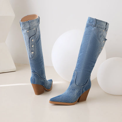 Colleen 81 Belted Jean Knee High Boots - Vivianly Shoes - Knee High Boots