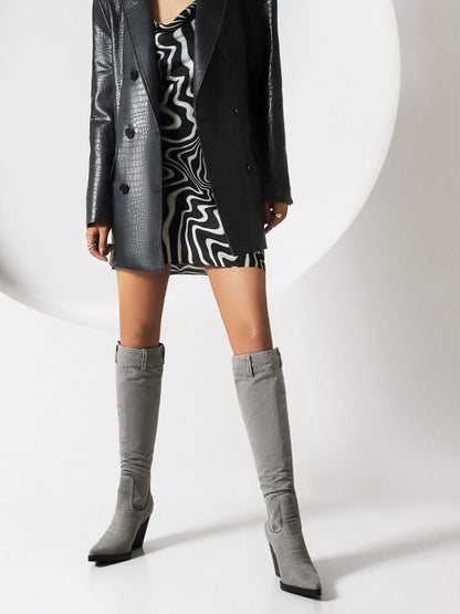 Colleen 81 Belted Jean Knee High Boots - Vivianly Shoes - Knee High Boots