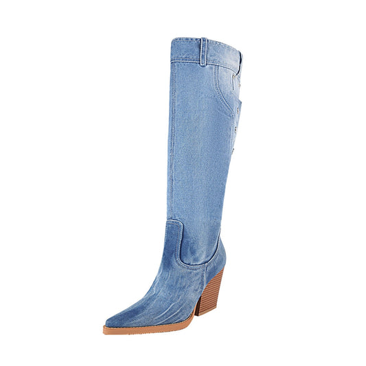 Colleen 81 Belted Jean Knee High Boots - Vivianly Shoes - Knee High Boots