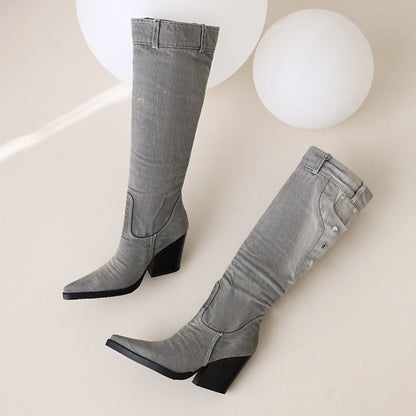 Colleen 81 Belted Jean Knee High Boots - Vivianly Shoes - Knee High Boots