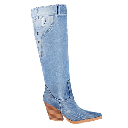 Colleen 81 Belted Jean Knee High Boots - Vivianly Shoes - Knee High Boots