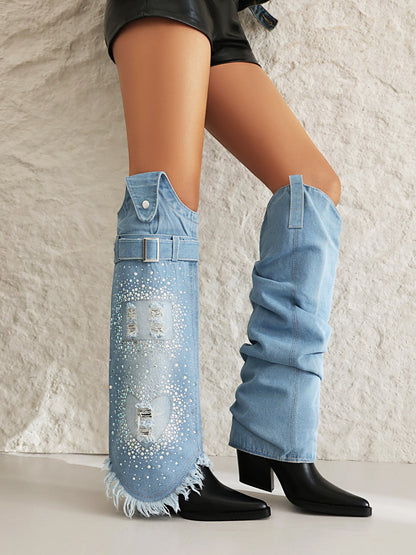 Dana 80 Denim Cowboy Boots - vivianly | Shoes Handcrafted with Love - Knee High Boots