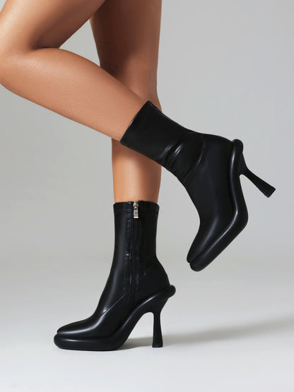 Elana 90 Mid - Calf Stiletto Boots - Vivianly Shoes - Ankle Boots