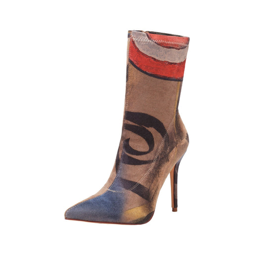 Georgia 105 Art Print Mid Calf Boots - Vivianly Shoes - Mid Calf Boots