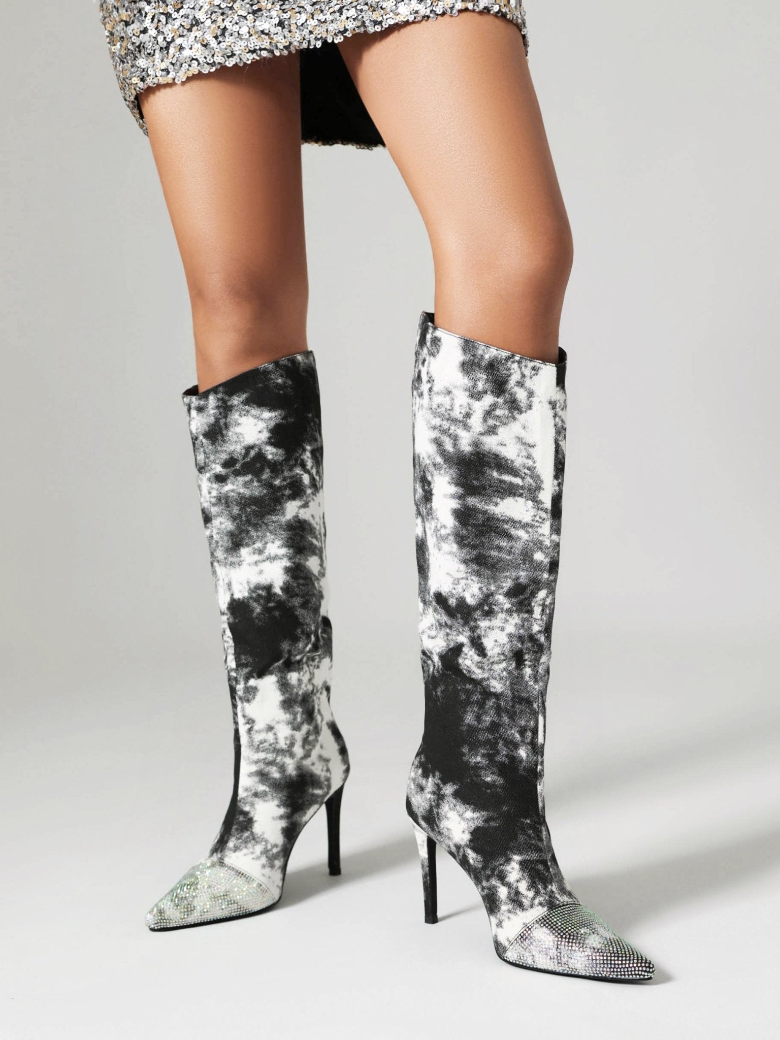 Gillian 96 Knee High Rhinestone Denim Boots - vivianly | Shoes Handcrafted with Love - Knee High Boots