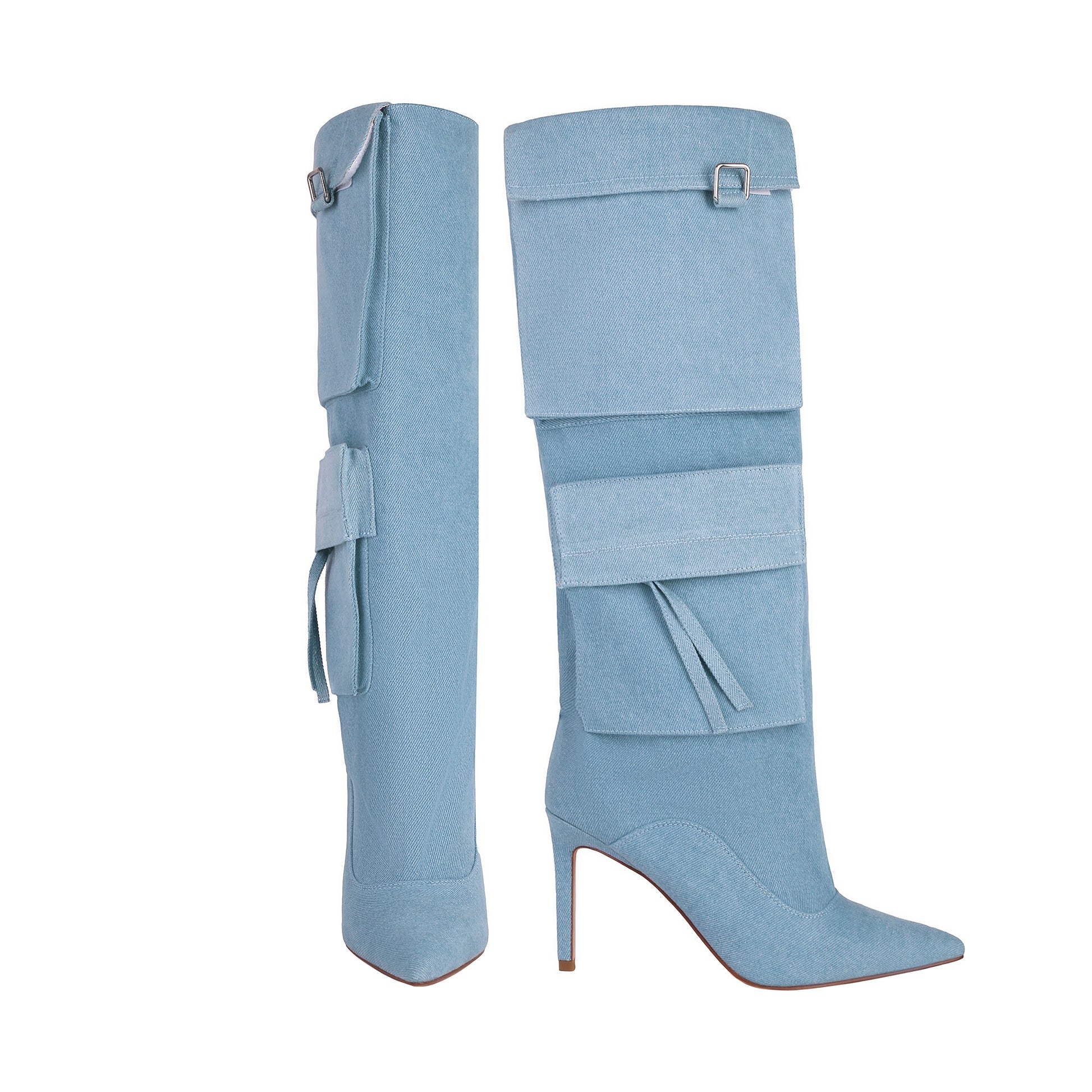 Jersey 88 Denim Knee High Boots - Vivianly Shoes - Knee High Boots