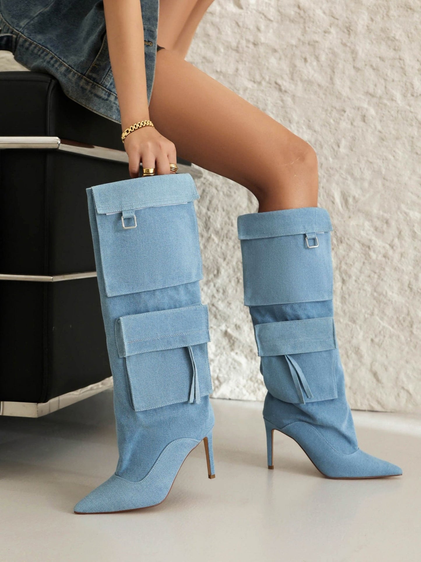 Jersey 88 Denim Knee High Boots - Vivianly Shoes - Knee High Boots