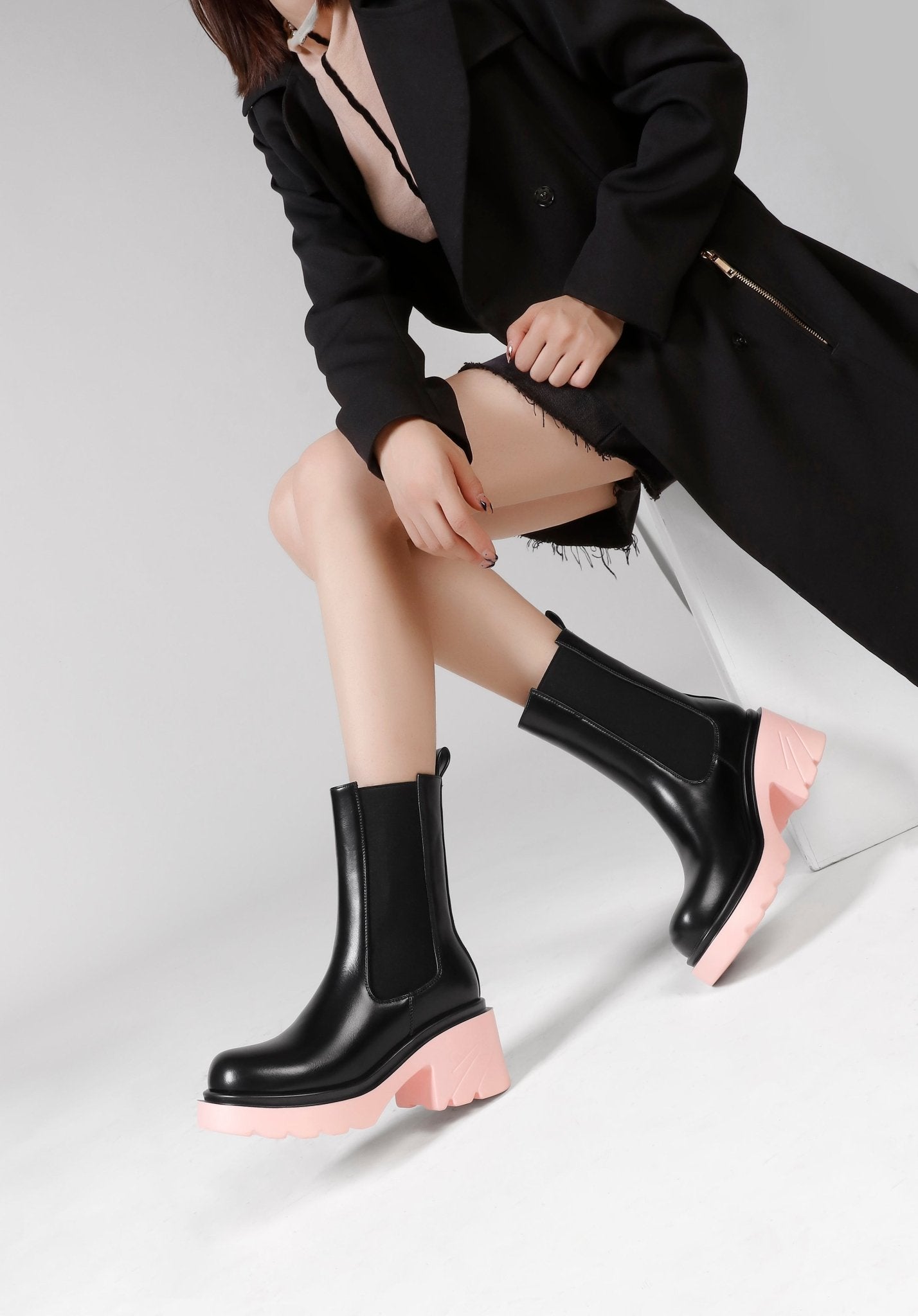 Layla 70 Chunky Heel Chelsea Boots - Vivianly Shoes - Ankle Boots