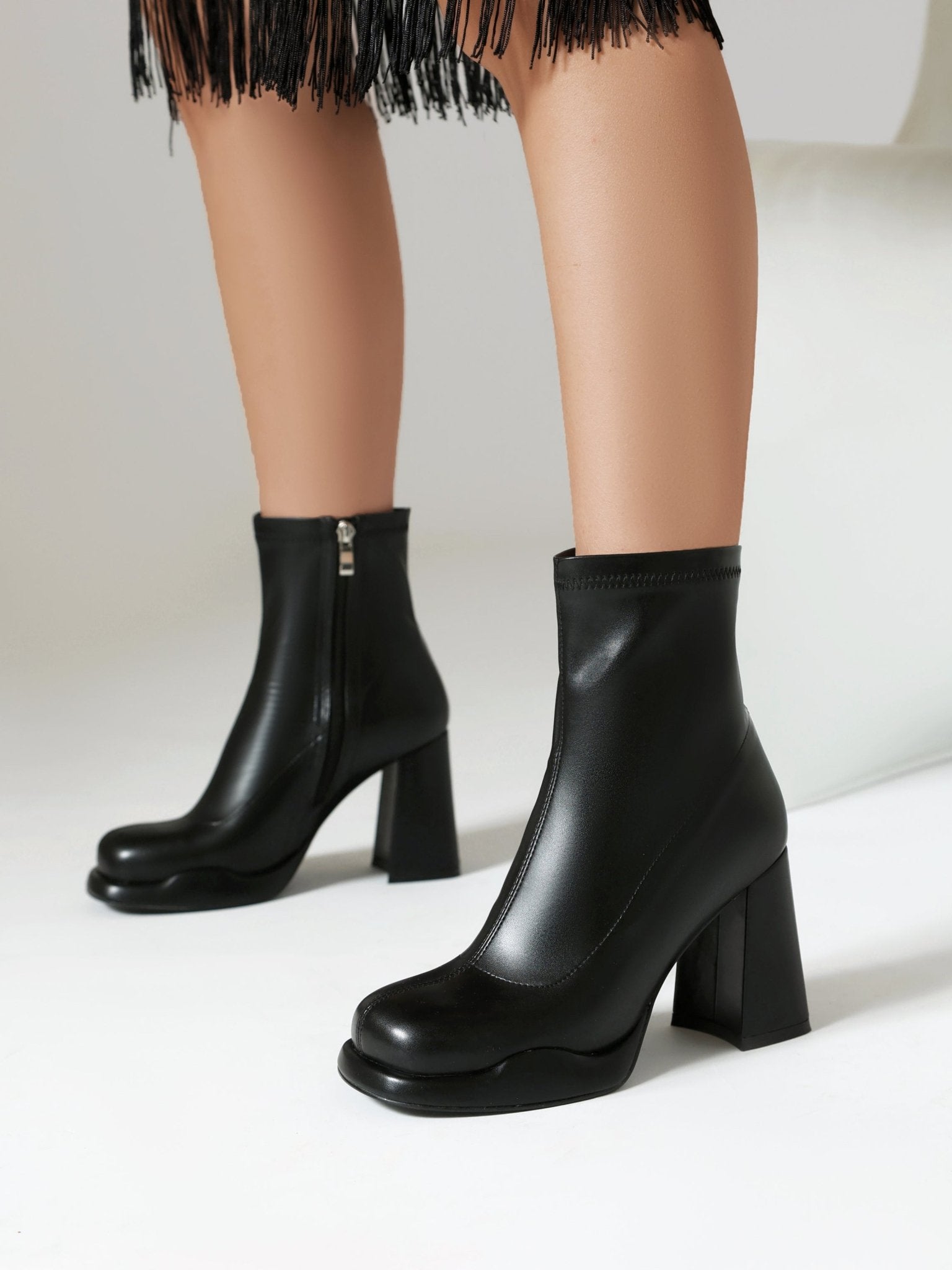 Leigh 90 Chunky Zipper Booties - vivianly | Shoes Handcrafted with Love - Ankle Boots