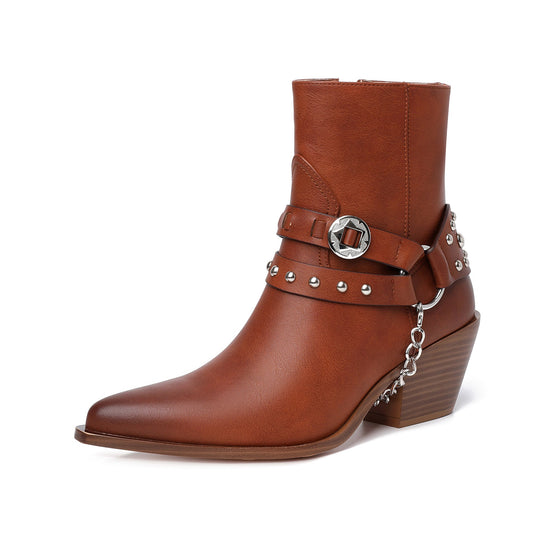 Maria 55 Studded Cowboy Ankle Boots - Vivianly Shoes - Ankle Boots