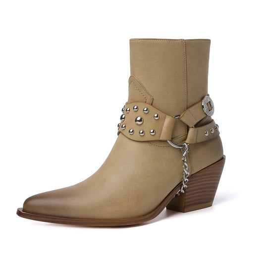 Maria 55 Studded Cowboy Ankle Boots - Vivianly Shoes - Ankle Boots