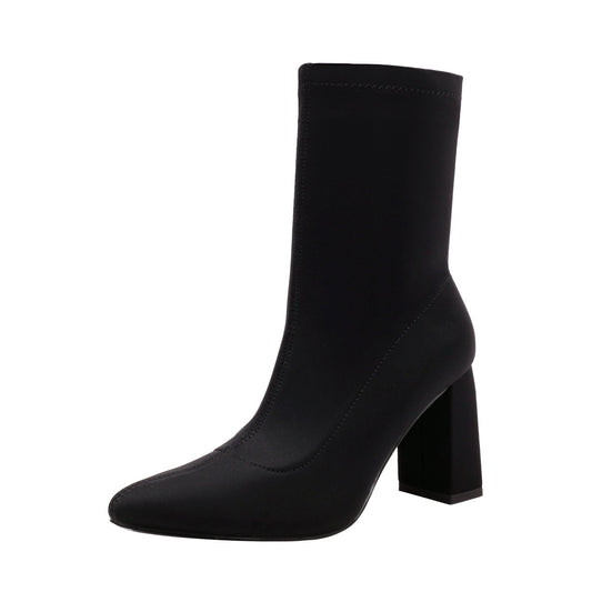 Mina 85 Mid Calf Stretch Booties - Vivianly Shoes - Ankle Boots