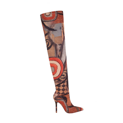 Mona 105 Art Print Over Knee High Boots - vivianly | Shoes Handcrafted with Love - Knee High Boots