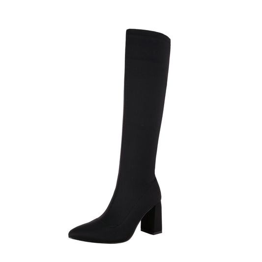 Nancy 85 Pointed Toe Zipper Heeled Boots - Vivianly Shoes - Knee High Boots