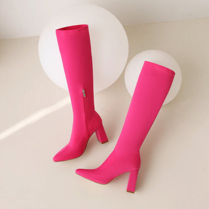 Nancy 85 Pointed Toe Zipper Heeled Boots - vivianly | Shoes Handcrafted with Love - Knee High Boots