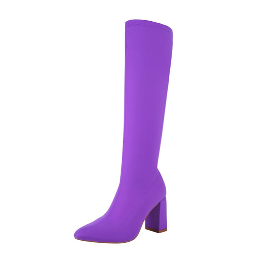 Nancy 85 Pointed Toe Zipper Heeled Boots - vivianly | Shoes Handcrafted with Love - Knee High Boots