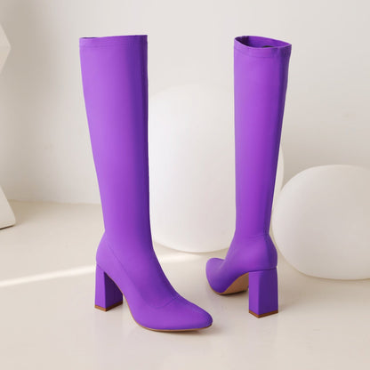 Nancy 85 Pointed Toe Zipper Heeled Boots - Vivianly Shoes - Knee High Boots