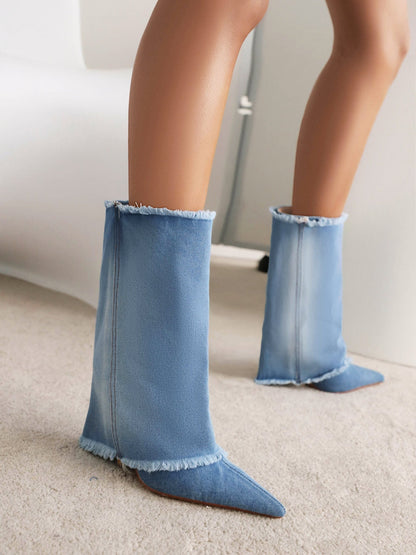 Ruby 98 Denim Pointed Toe Boots - Vivianly Shoes - Ankle Boots