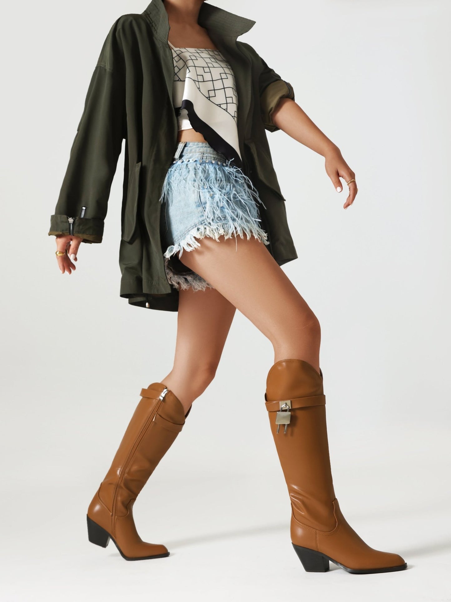 Shaylen 55 Padlock Cowboy Boots - vivianly | Shoes Handcrafted with Love - Knee High Boots