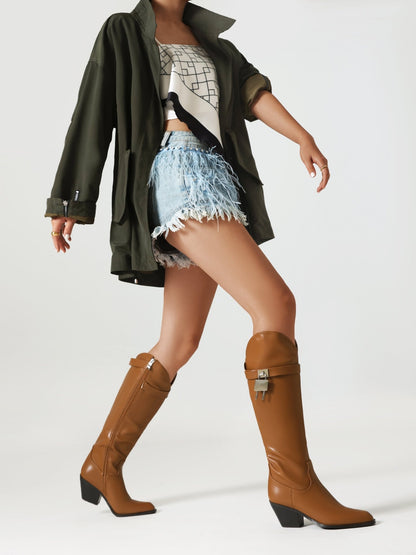 Shaylen 55 Padlock Cowboy Boots - vivianly | Shoes Handcrafted with Love - Knee High Boots