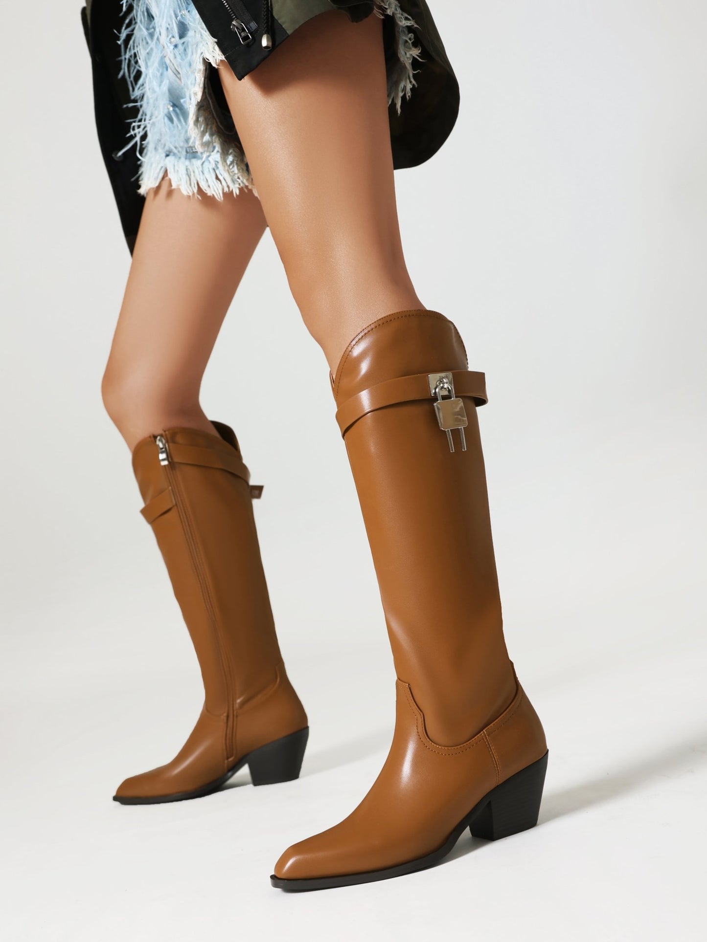 Shaylen 55 Padlock Cowboy Boots - vivianly | Shoes Handcrafted with Love - Knee High Boots