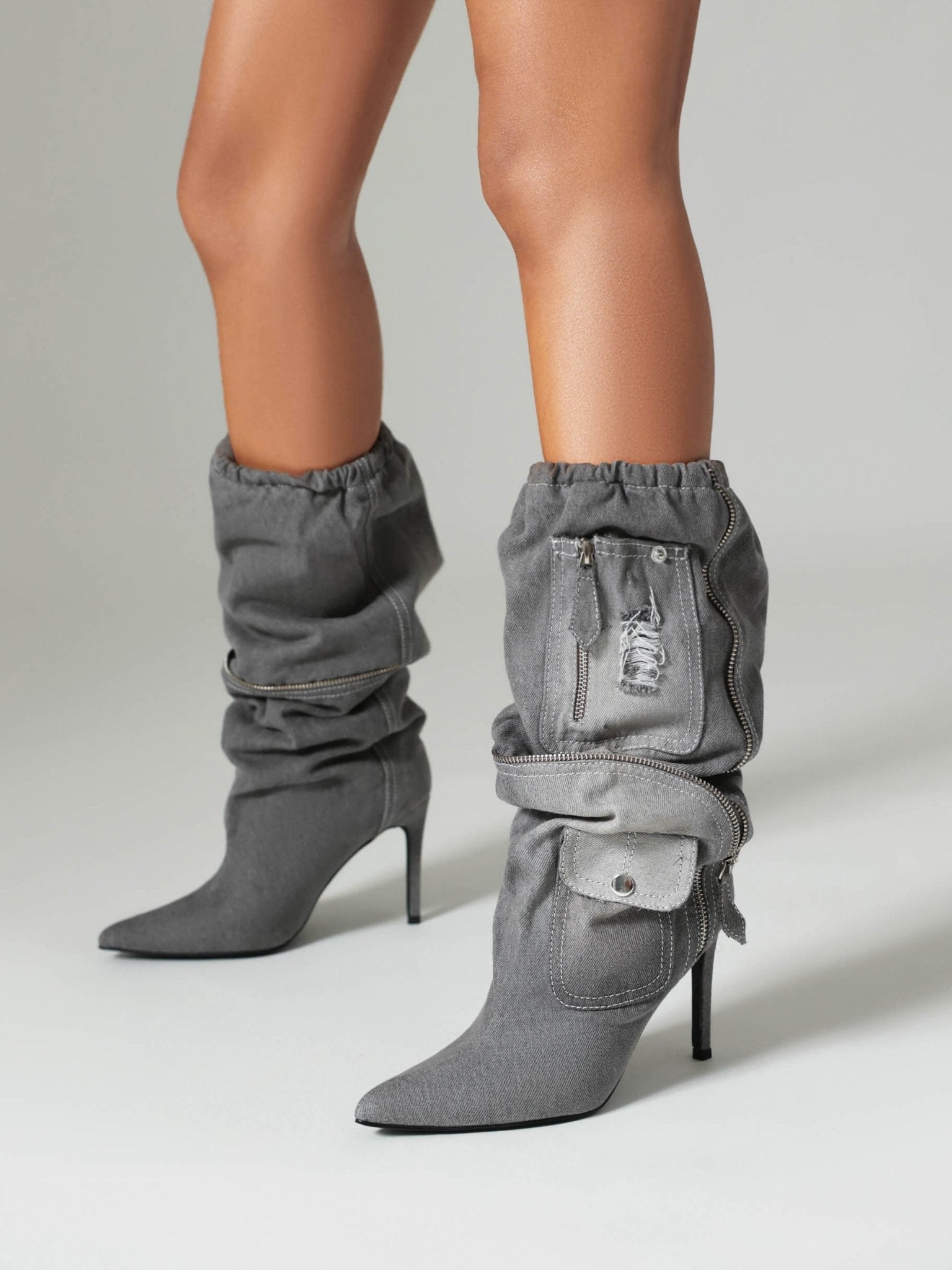 Sydney 95 Denim Cowboy Stilettos - Vivianly Shoes - Knee High Boots