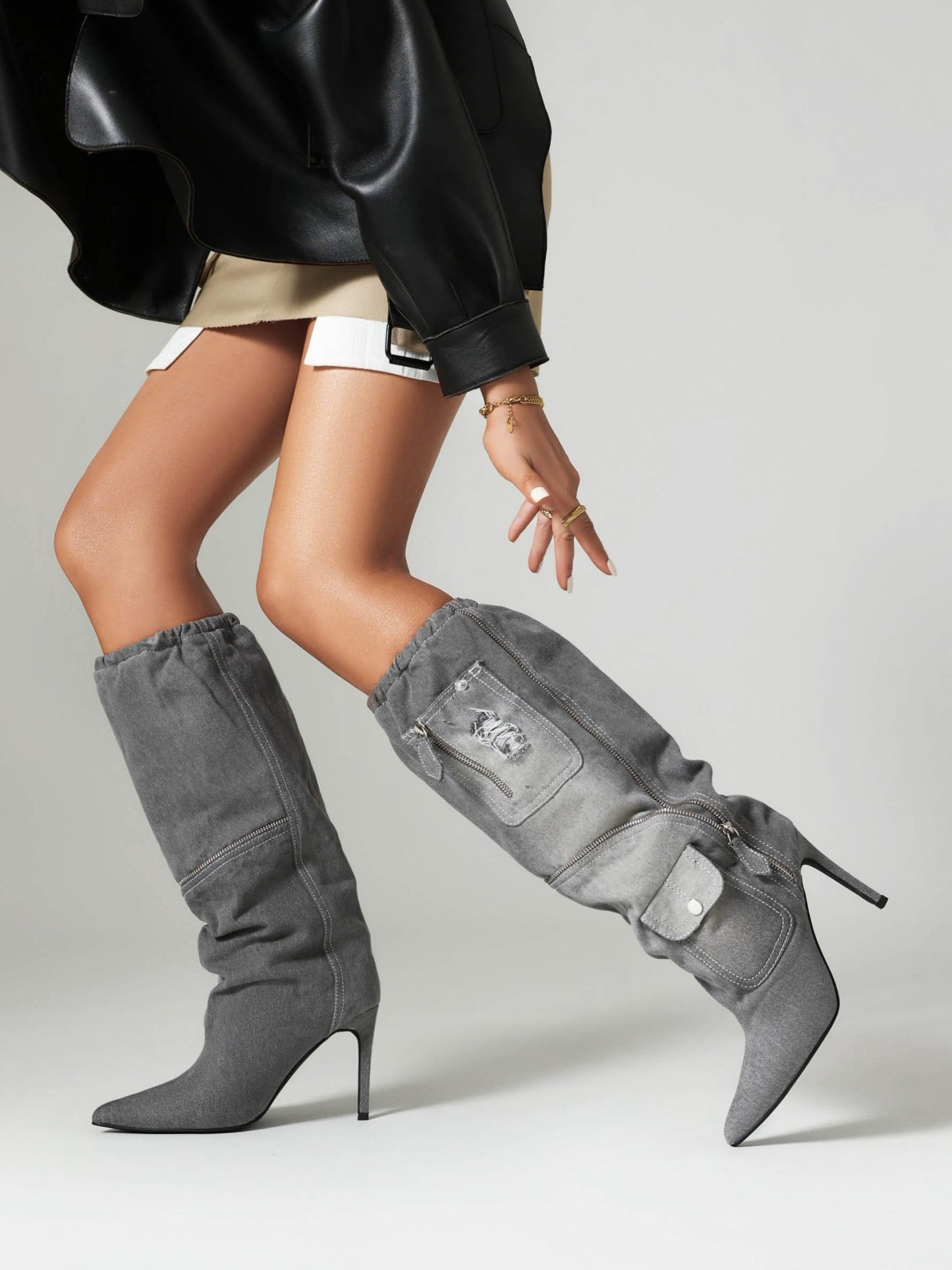 Sydney 95 Denim Cowboy Stilettos - Vivianly Shoes - Knee High Boots