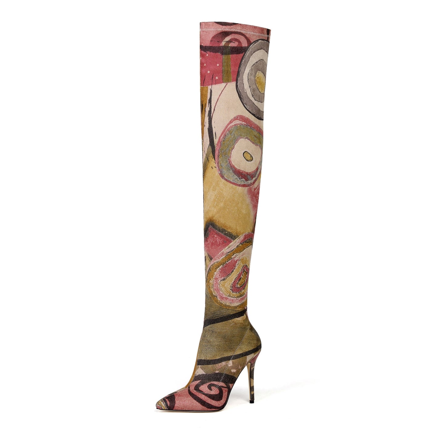 Mona 105 Art Print Over Knee High Boots - Vivianly Shoes - Over Knee Boots